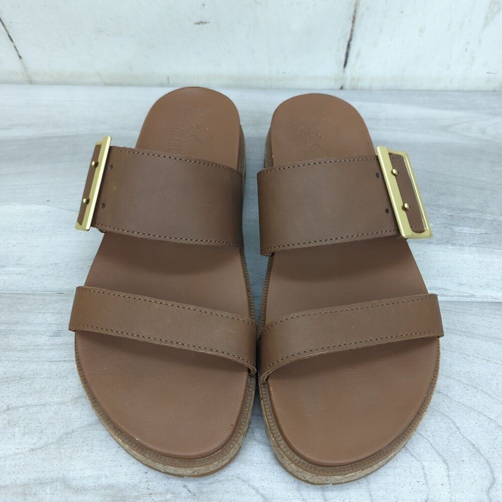 Sorel Sandals Buckle Slide Slip On Camel Cork Platform Shoes NL4177-243 US 7